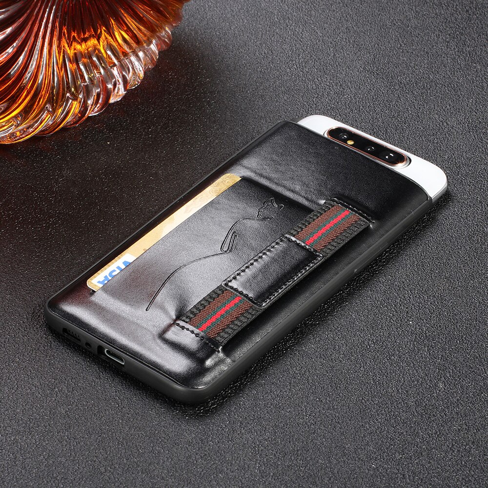 Case Samsung Galaxy A80 #เคสฝาหลังมีที่ใส่บัตรหนัง PU + TPU พร้อมสายรัดสวมนิ้ว