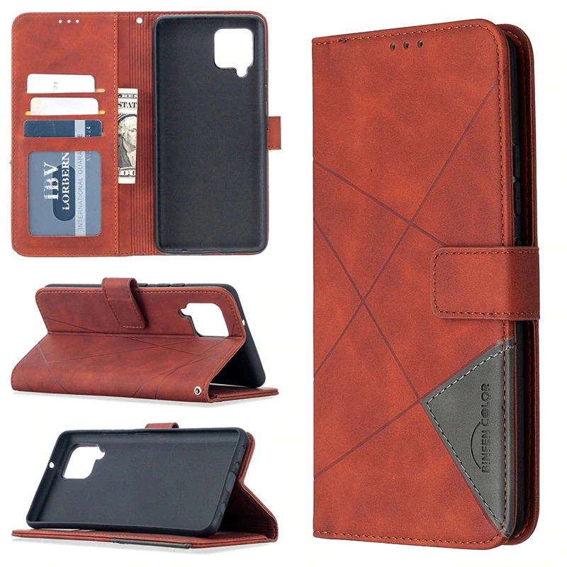 เคส Samsung Galaxy A42 5G #เคสฝาพับหนัง PU มีช่องเสียบ ID บัตรอื่นๆในตัว Geometric Pattern Leather Card Holder Protective
