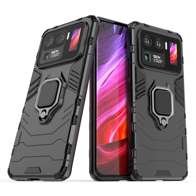 เคส Xiaomi Mi 11 Ultra #เคสฝาหลังพลาสติกแข็ง +TPU Hybrid Case มีแหวนสวมนิ้วโลหะ