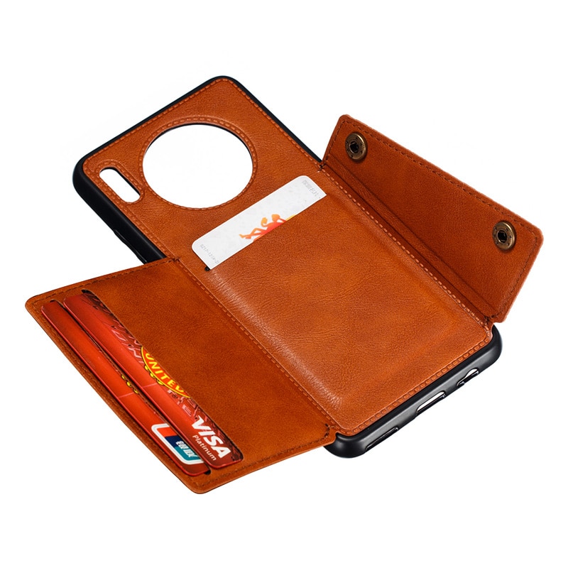 Case Huawei Mate 30 Pro #เคสฝาหลัง TPU เคลือบหนัง PU มีที่เก็บบัตร PU Leather Coated TPU Card Holder Magnetic Kickstand