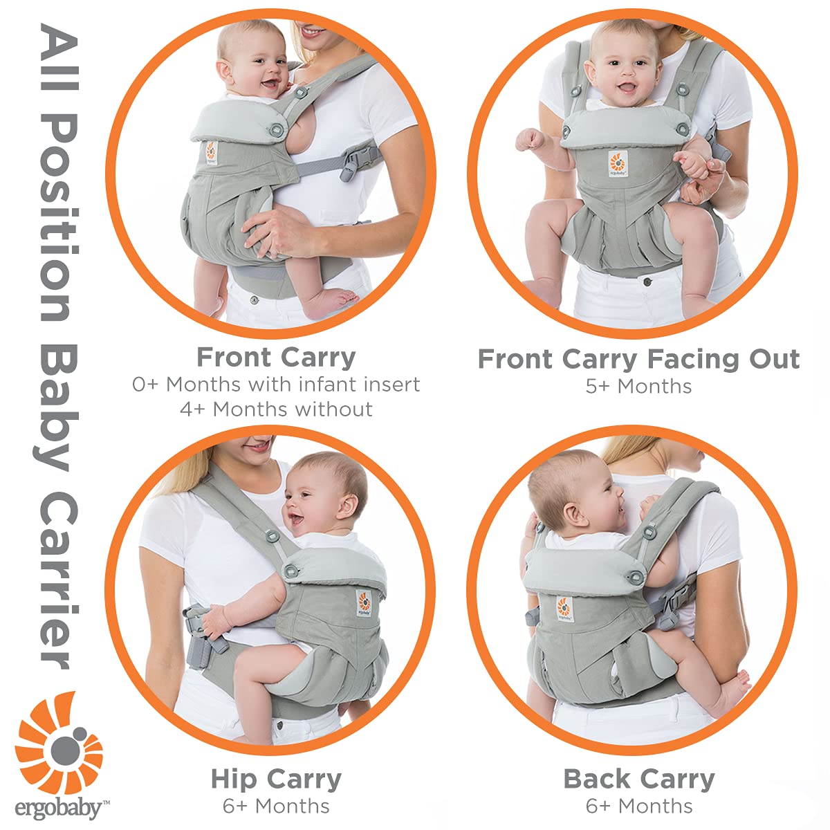 Ergobaby® 360 All Positions Baby Carrier Cool Air Mesh for Baby to Toddler Weight 5.5-20 kg, Carbon Grey เป้อุ้มเด็ก