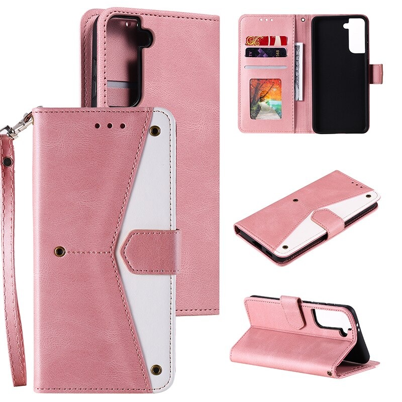 เคส Samsung Galaxy S21 #เคสฝาพับหนัง PU Splicing Stitching Stand Skin-touch Leather