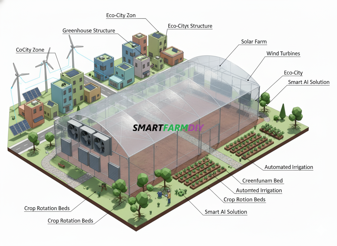 รับออกแบบผังฟาร์มโรงเรือนปลูกพืช แบบ City Future Farming (AI Generative Farming#7)