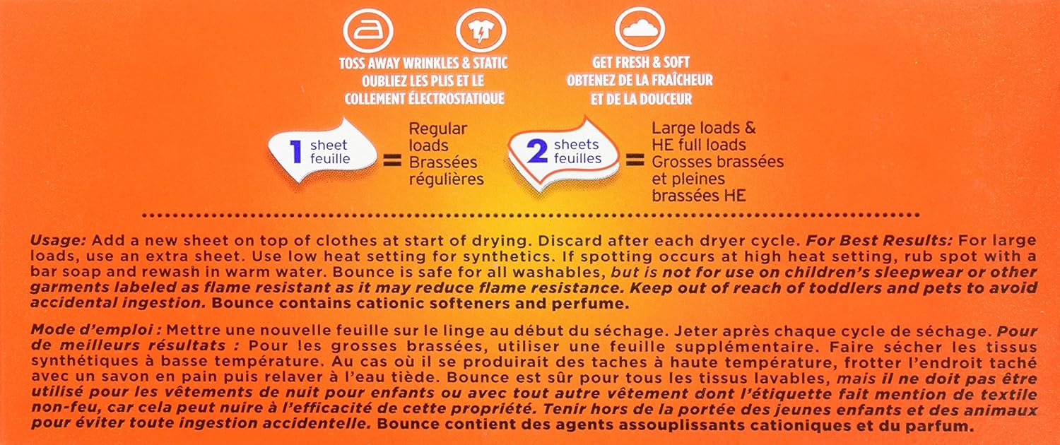 Bounce® Fresh Linen Fabric Softener Dryer 160 Sheets แผ่นอบผ้า ลดรอยยับ กลิ่นหอมสดชื่น