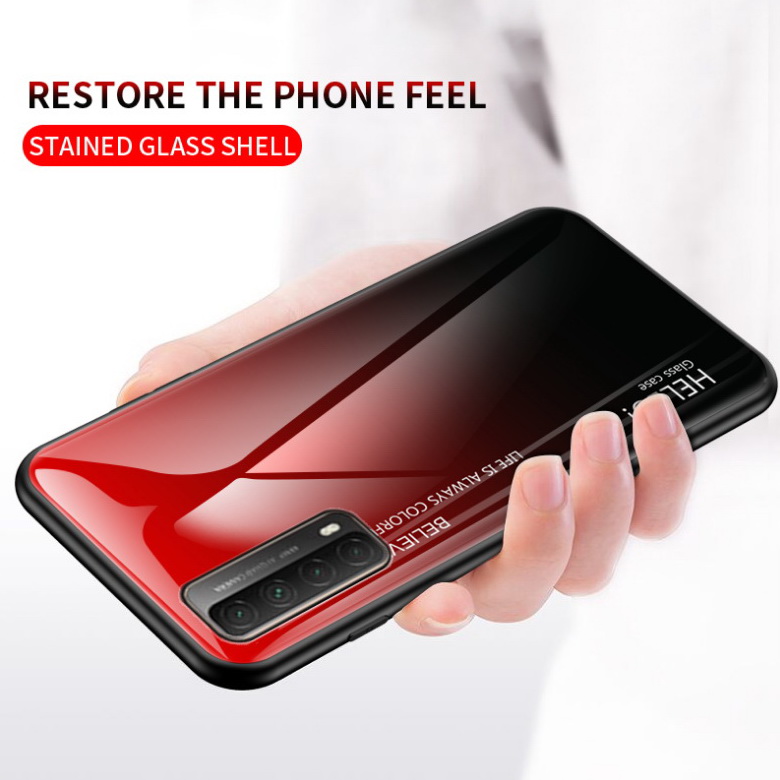 เคส Huawei Y7a #เคสฝาหลัง Gradient Color Glass + PC + TPU Hybrid Case