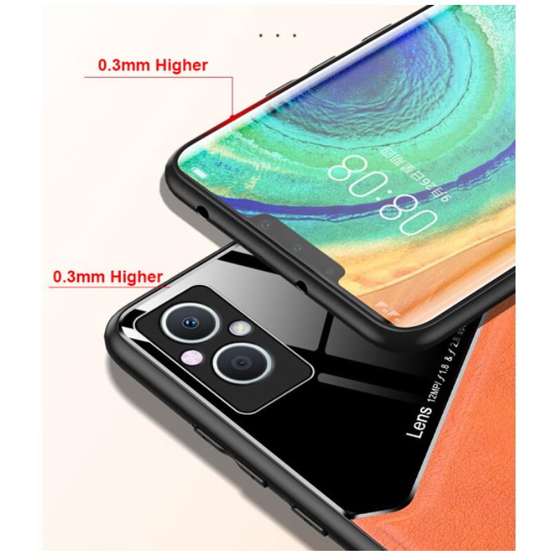 Case OPPO Reno 7z 5G #เคสฝาหลังไฮบริด PU +TPU + glass สีทูโทน Shockproof Leather Mirror Glass Silicone Phone Back Cover