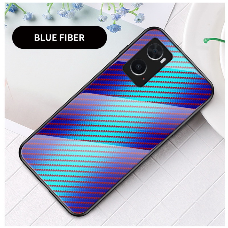 เคส OPPO A76 #เคสฝาหลัง Gradient Color ลายคาร์บอนไฟเบอร์ Carbon fiber texture Glass Hybrid Soft Silicone Cover