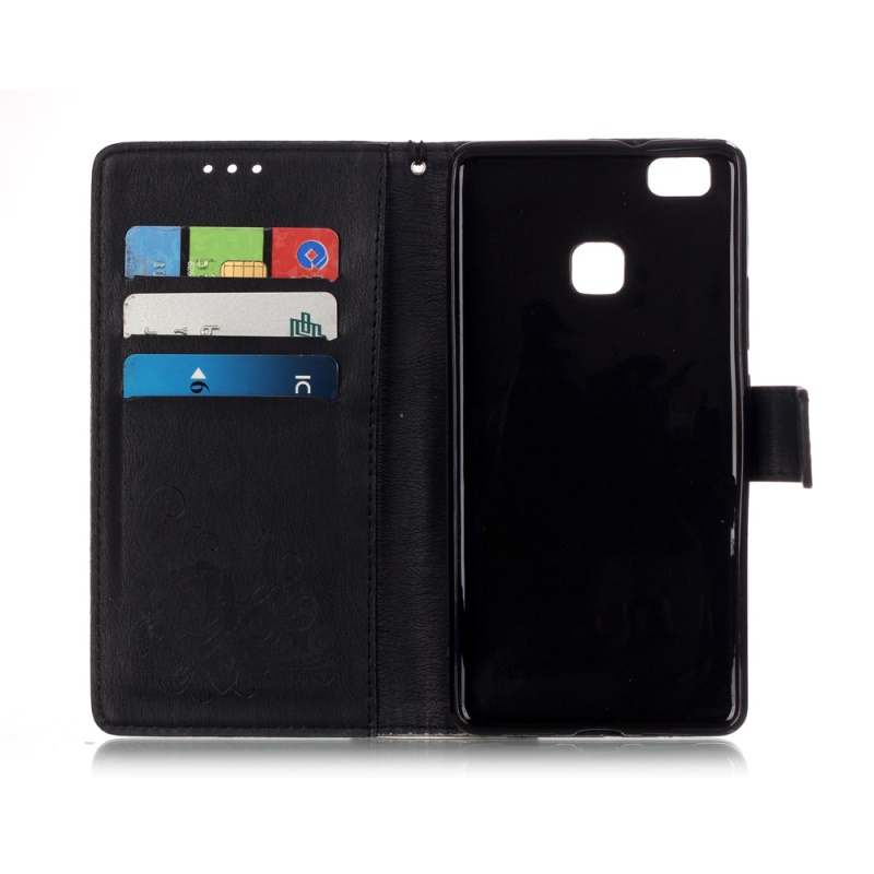 เคส Huawei P9 Lite #เคสสไตล์กระเป๋าสตางค์หนัง PU ลายดอกไม้ผีเสื้อประดับ Rhinestones Leather Shell