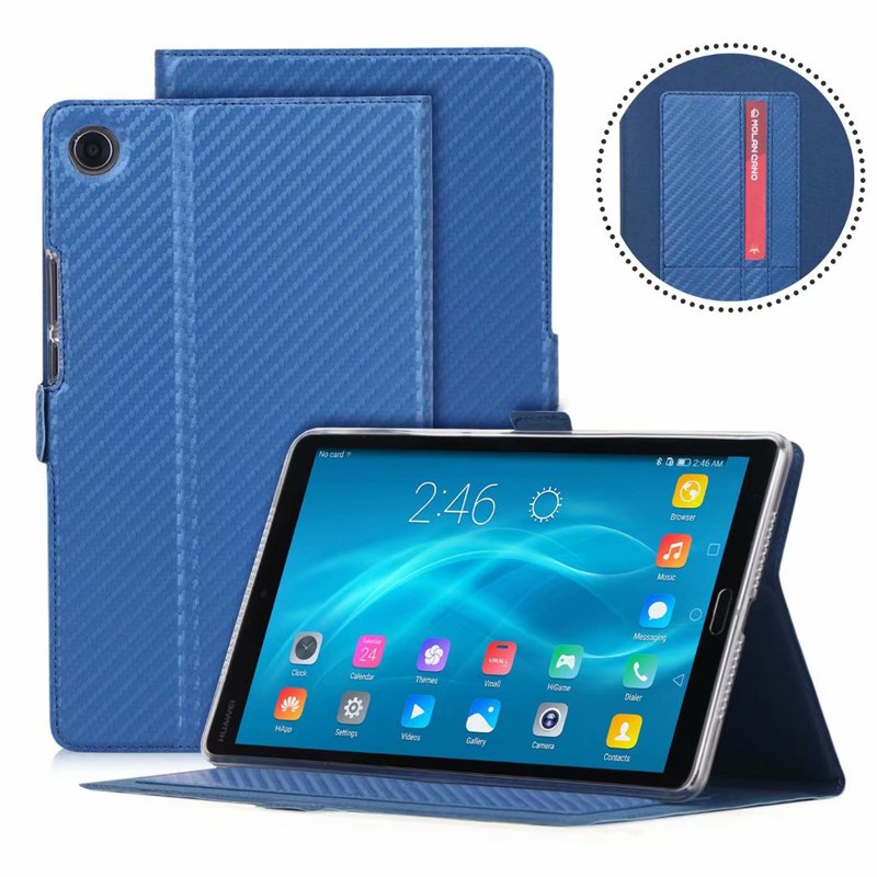 Case Huawei MediaPad M5 (8.4 นิ้ว) #เคสฝาพับลาย Carbon Fiber Texture Magnetic Leather Shell มีช่องใส่การ์ด