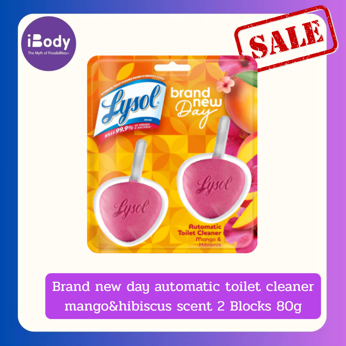 (Lysol®) Brand new day automatic toilet cleaner mango&hibiscus scent2Blocks 80g น้ำยาล้างโถชักโครกอัตโนมัติ กลิ่นมะม่วง