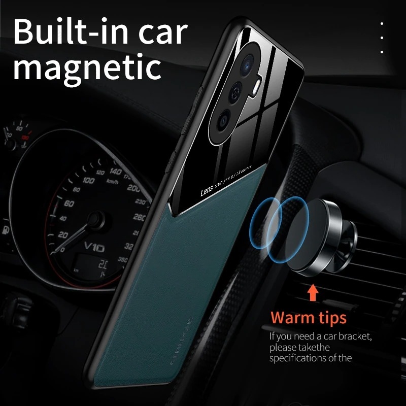 เคส Huawei Nova Y70 #เคสฝาหลังไฮบริด PU +TPU + glass สีทูโทน Shockproof Leather Mirror Glass Silicone Phone Back Cover