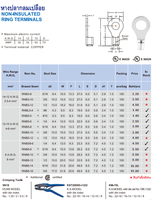 หางปลากลมเปลือย NON-SULATED RING TERMINALS