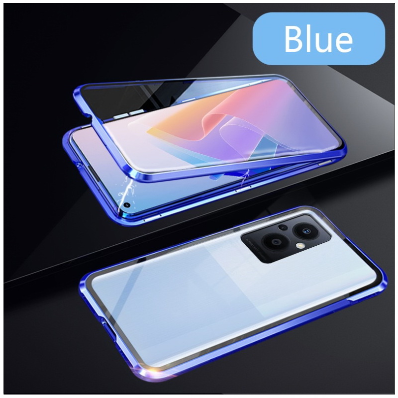 เคส OPPO Reno 7z 5G #เคสฝาครอบกระจกขอบโลหะดูดซับแม่เหล็ก Fully Protection Magnetic Adsorption Glass Metal Phone Protective