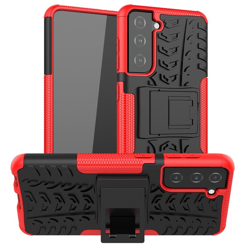 เคส Samsung Galaxy S21 FE 5G #เคสฝาหลังกันลื่น Cool Tyre Pattern Kickstand (PC + TPU)
