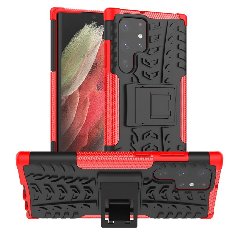 เคส Samsung Galaxy S23 Ultra 5G #เคสฝาหลังกันลื่น Cool Tyre Pattern Kickstand (PC + TPU)