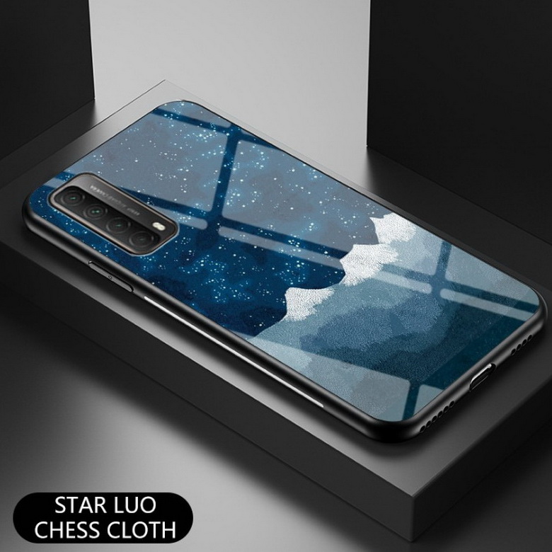 เคส Huawei Y7a #เคสฝาหลัง Gradient Color Glass + PC + TPU Hybrid Case