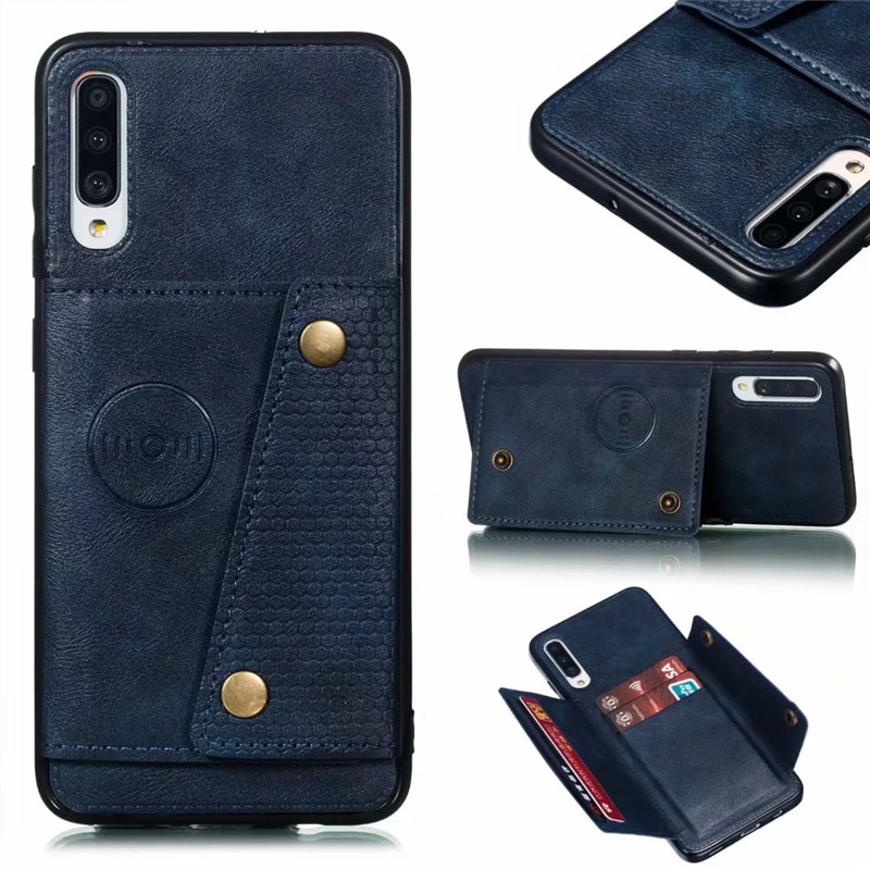 Case Samsung Galaxy A70 #เคสฝาหลัง TPU เคลือบหนัง PU มีที่เก็บบัตร PU Leather Coated TPU Card Holder Magnetic Kickstand