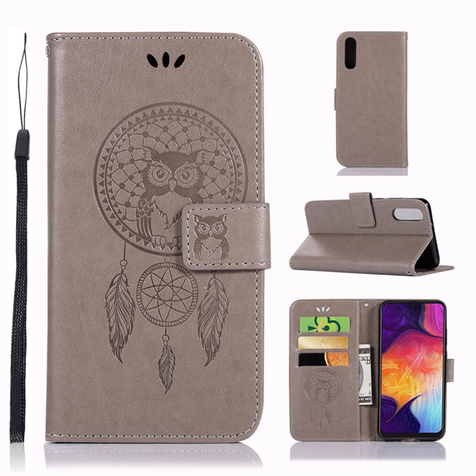 เคส Samsung Galaxy A70 #เคสฝาพับแบบกระเป๋าสตางค์ฝาพับหนัง PU ลายนกฮูก Imprint Owl Dream Catcher PU Leather