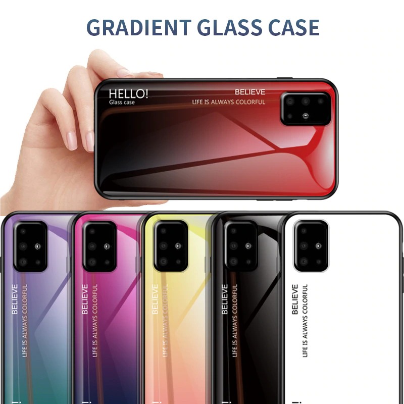 Case Samsung Galaxy M51 #เคสฝาหลัง Gradient Color Glass + PC + TPU Hybrid Case