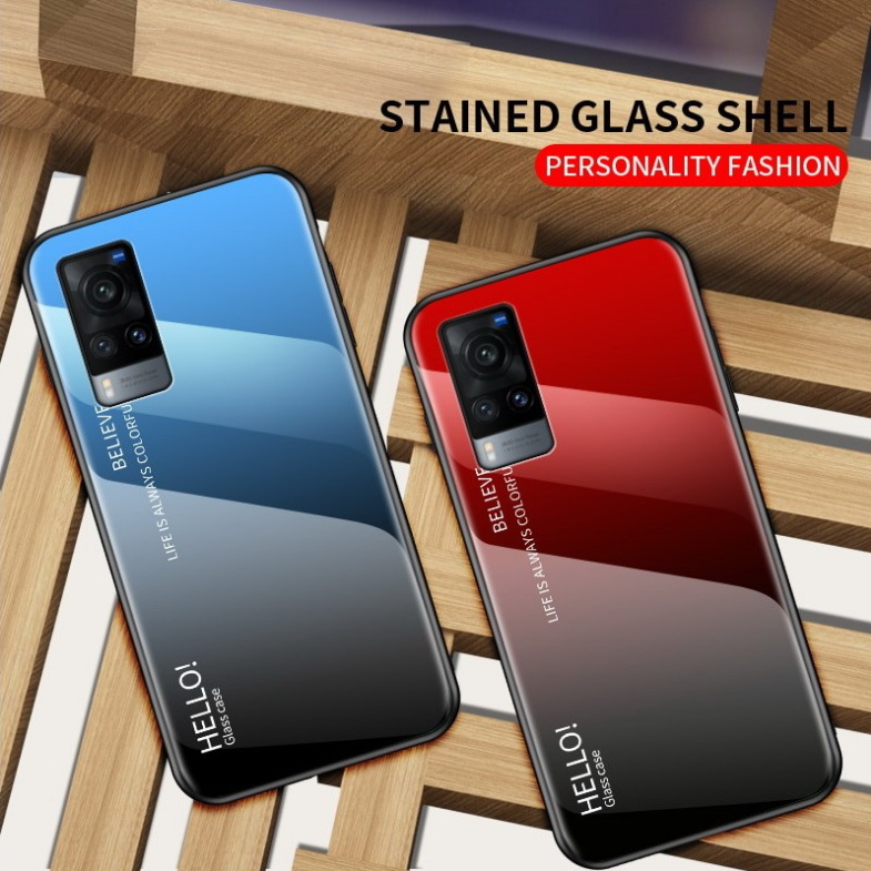 เคส Vivo Y31 2021 #เคสฝาหลัง Gradient Color Glass + PC + TPU Hybrid Case