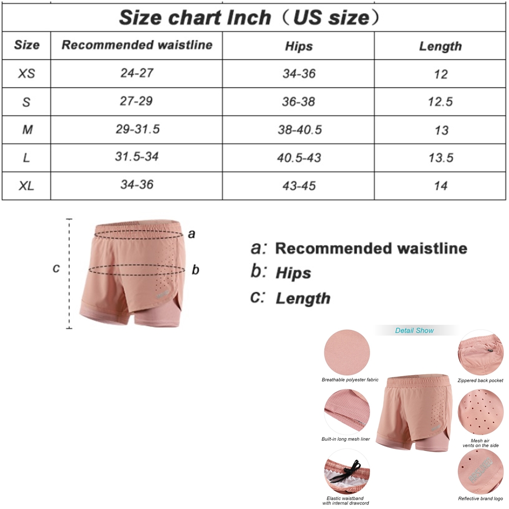 กางเกงวิ่ง ขาสั้นผู้หญิง 2-in-1 มีซับใน มีซิปกระเป๋าหลัง ARSUXEO (G7)