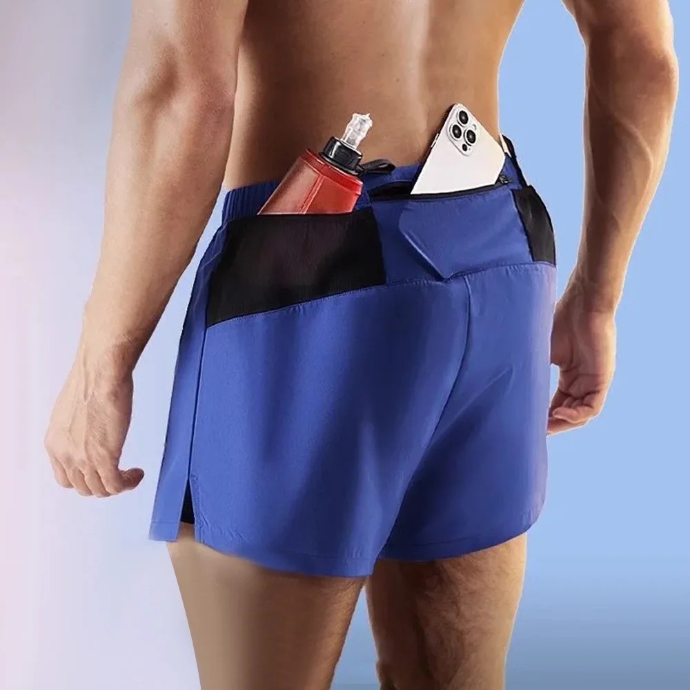 กางเกงวิ่งขาสั้น วิ่งมาราธอน 2-in-1 ผ้าเบา แห้งไว มีซิปกระเป๋าหลัง (F01)