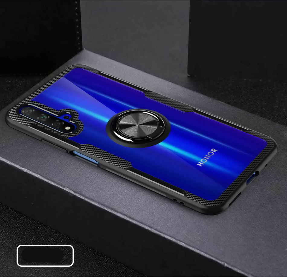 Case Huawei Nova 5T #เคสฝาหลังใสขอบทึบมีแหวนสวมนิ้วโลหะ TPU + PC