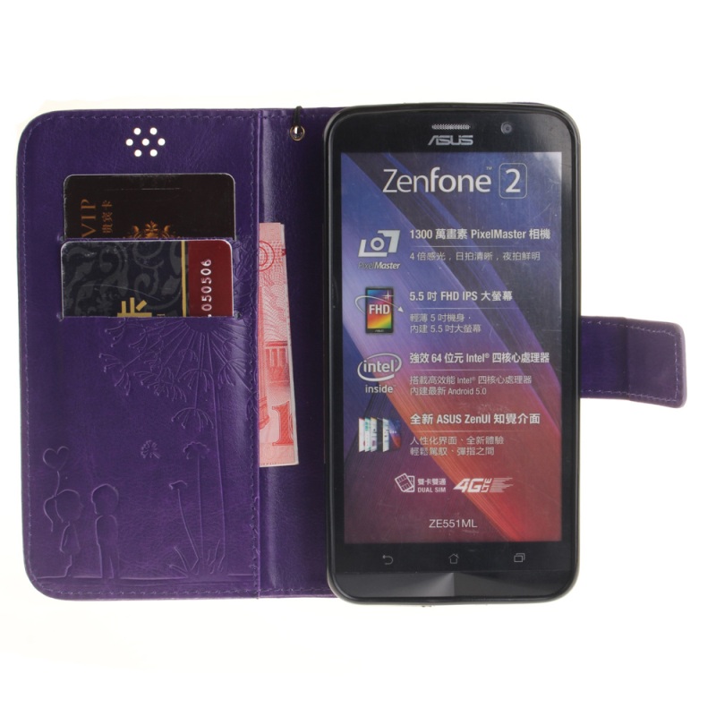 เคส Asus Zenfone 2 ZE550ML ZE551ML เคสหนังฝาพับปั้มลายลงบนปก มีสายคล้องข้อมือ สไตล์กระเป๋าสตางค์