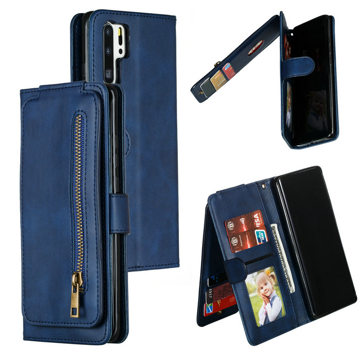 เคส Huawei P30 Pro #เคสฝาพับแบบกระเป๋าสตางค์ช่องใส่บัตรหลายช่อง Multi-slot Wallet Zippered Leather พร้อมสายคล้อง