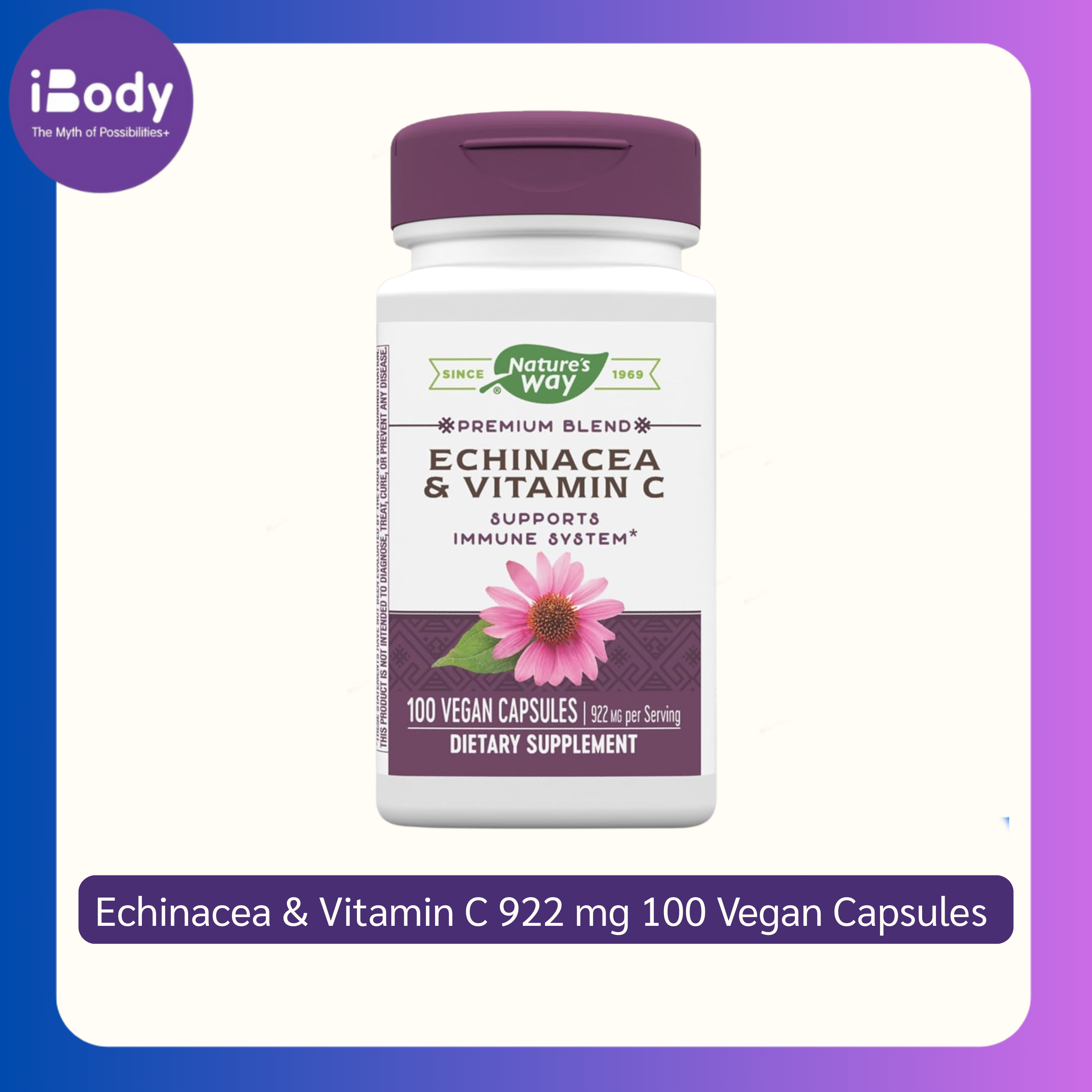 Nature's Way® Echinacea & Vitamin C 922 mg 100 Vegan Capsules เอ็กไคนาเซีย วิตามินซี