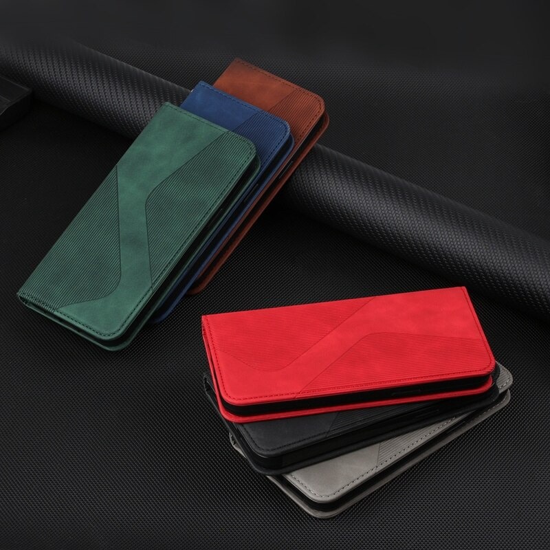 Case iPhone 14#เคสฝาพับแบบกระเป๋าสตางค์หนัง PU มีช่องใส่บัตร Magnetic Leather S Line Wallets Flip Case