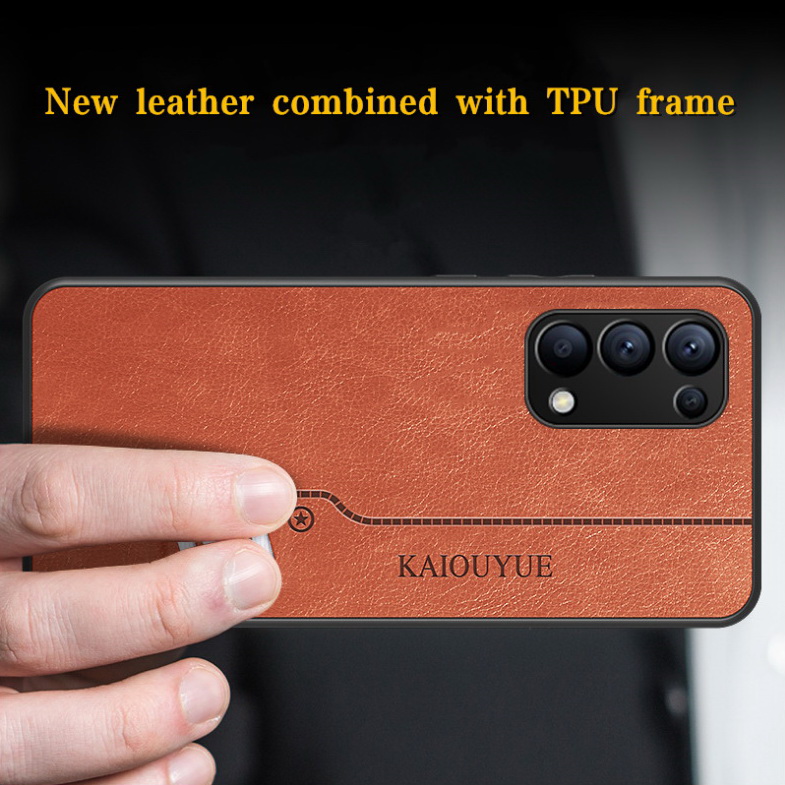 เคส OPPO Reno 5 Pro 5G #เคสฝาหลังเคลือบหนัง PU Leather Protective Sleeve Comprehensive Camera Protection