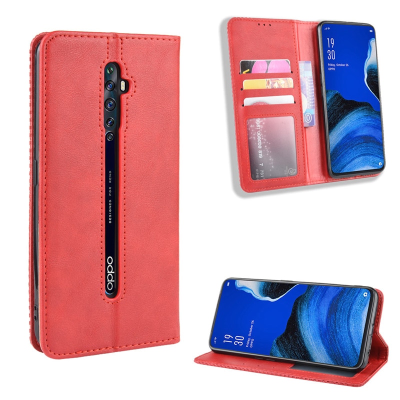 เคส OPPO Reno 2F #เคสฝาพับปกหนังสไตล์วินเทจดูดซับอัตโนมัติแบบกระเป๋าสตางค์