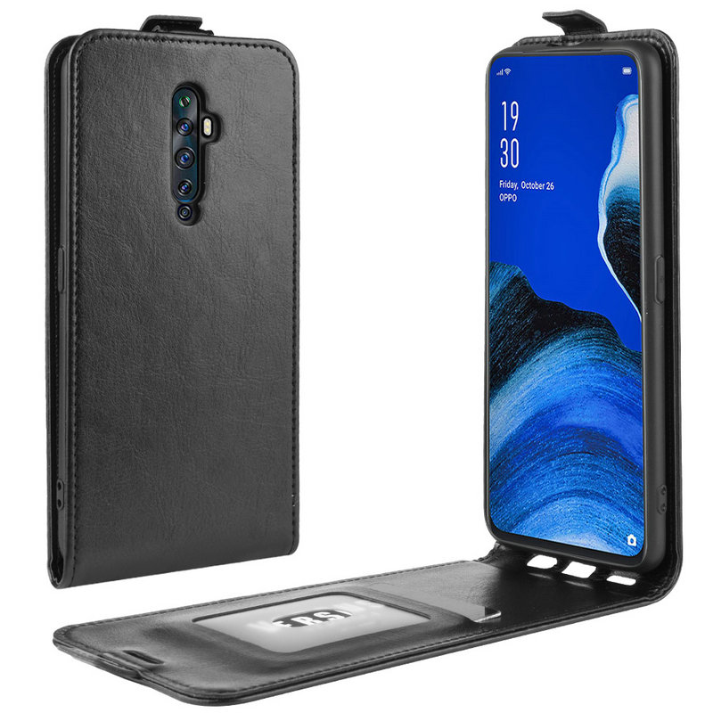 Case Oppo Reno 2F #เคสฝาพับหนัง PU Crazy Horse แนวตั้ง พร้อมช่องเสียบการ์ด