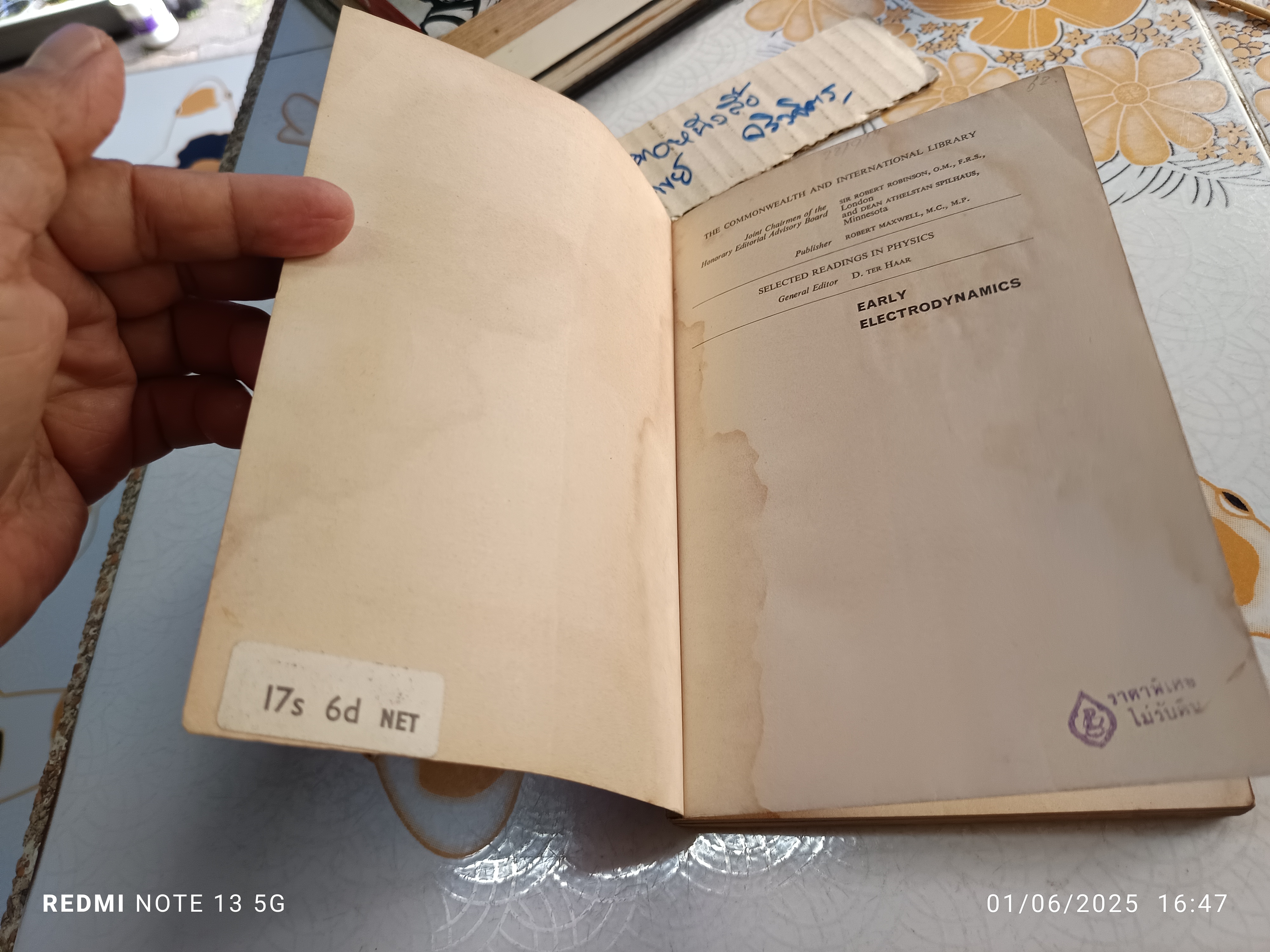 Early Electrodynamics : The First Law of Circulation R.A.R. Tricker,1965 **สินค้าหมด**