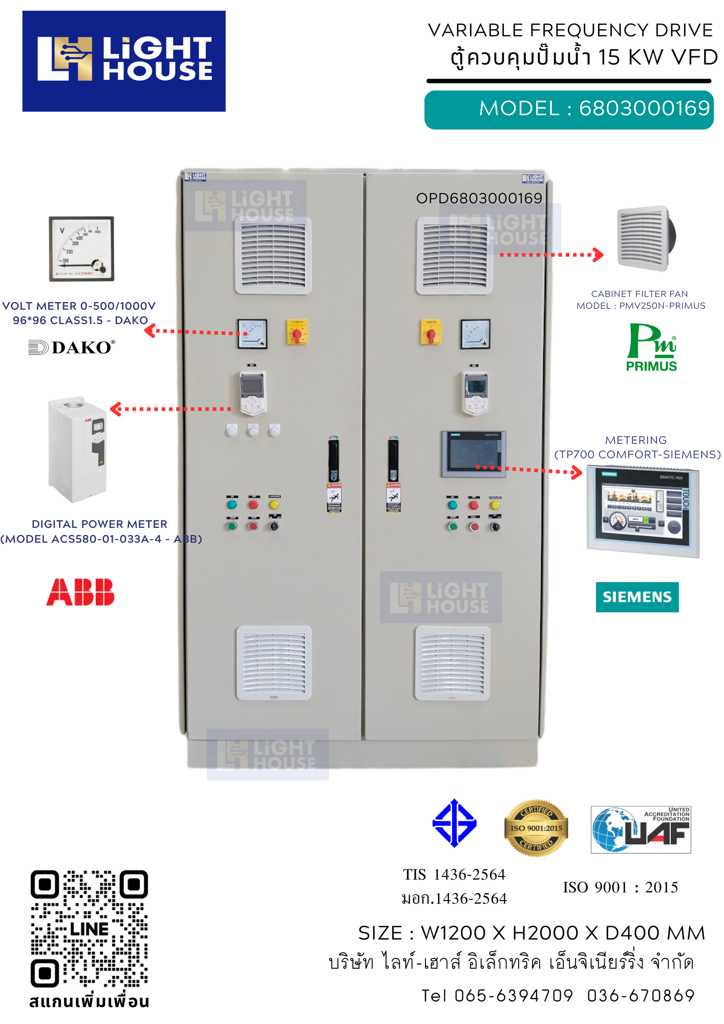 ตู้ Variable Frequency Drive ตู้ควบคุมปั๊มน้ำ 15 kW VFD (สั่งพิเศษ)