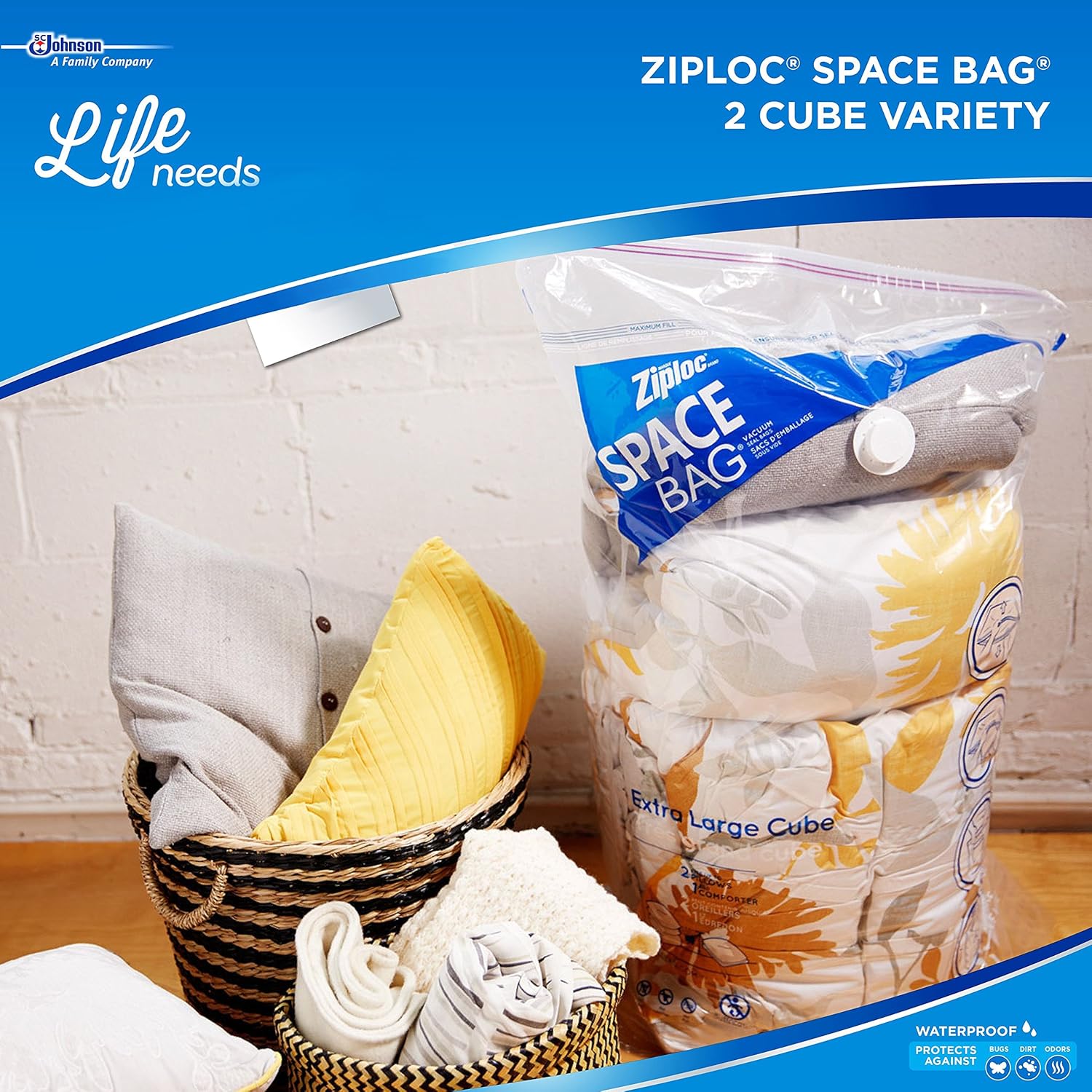 Ziploc® Space Bag Clothes Vacuum Sealer Storage Bags for Home and Closet Organization 2 Cube Variety ถุงเก็บเสื้อผ้า ผ้าห่ม