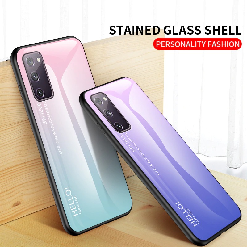 เคส Samsung Galaxy M51 #เคสฝาหลัง Gradient Color Glass + PC + TPU Hybrid Case