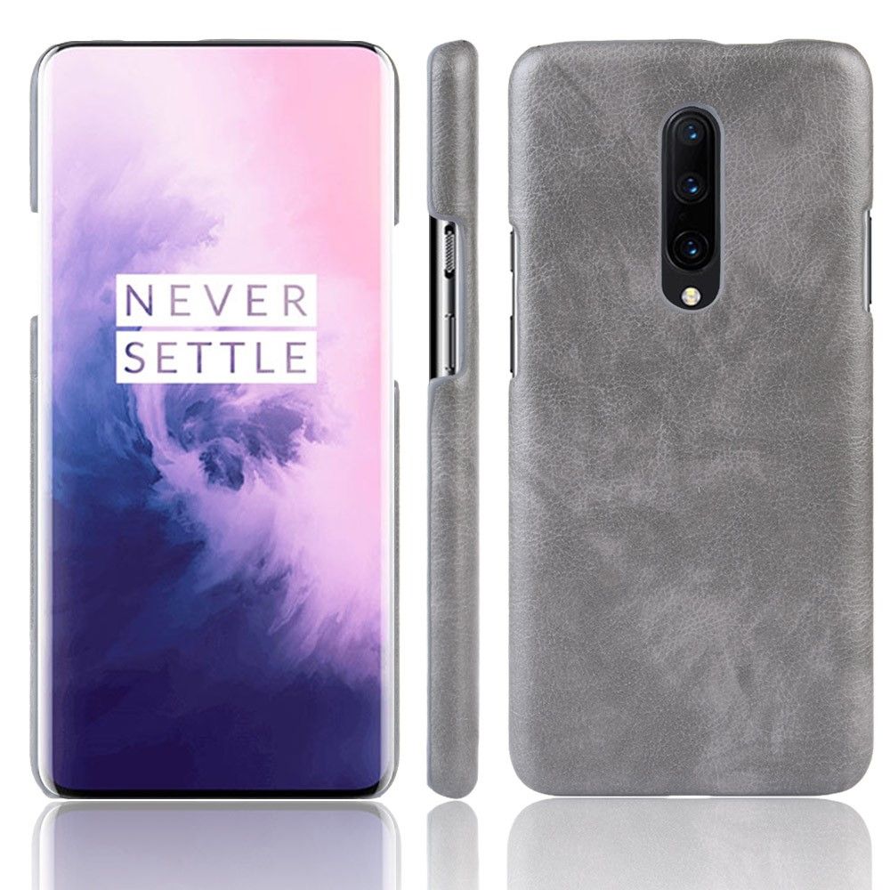 เคส OnePlus 7 Pro #เคสฝาหลังพลาสติกแข็งเคลือบหนัง PU ลายผิวลิ้นจี่ Litchi Skin Leather Coated