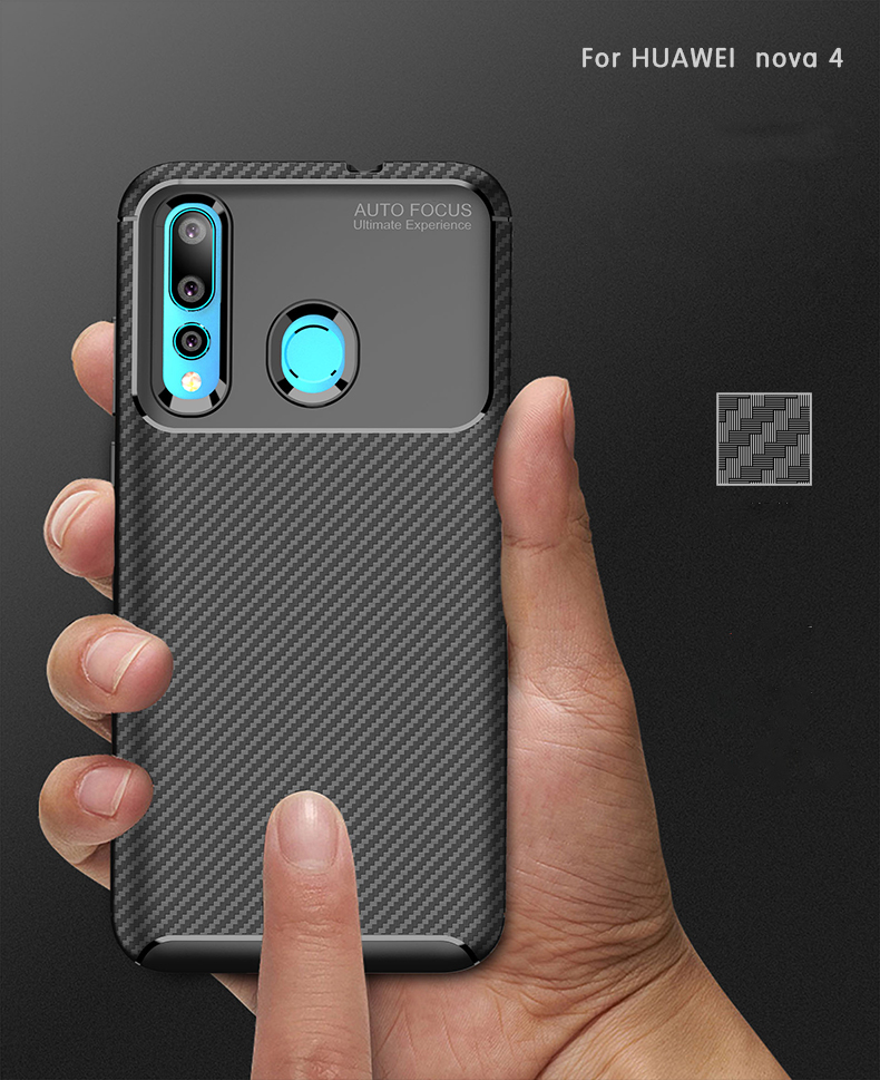 Case Huawei nova 4 #เคสฝาหลังนิ่ม Carbon Fiber Drop Resistant TPU