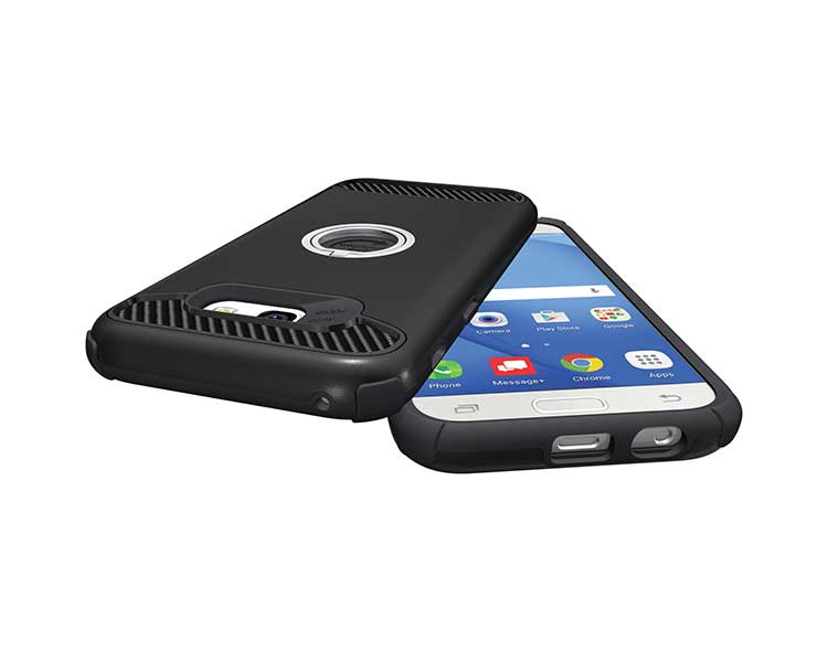 Case Samsung Galaxy A7 2017 #เคสไฮบริด PC + TPU มีแหวนโลหะ #สีดำ พร้อมส่ง