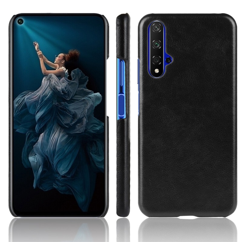 เคส Huawei Nova 5T #เคสฝาหลังพลาสติกแข็งเคลือบหนัง PU ลายผิวลิ้นจี่ Litchi Skin Leather Coated