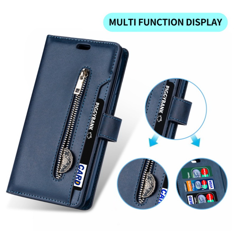 Case Samsung Galaxy A53 5G #เคสฝาพับแบบกระเป๋าสตางค์ช่องใส่บัตรหลายช่อง Multi-slot Wallet Zippered Leather พร้อมสายคล้อง