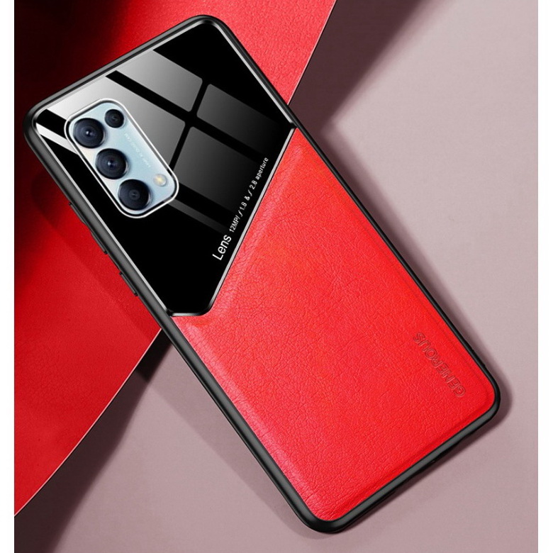 เคส OPPO Reno 5 Pro 5G#เคสฝาหลังไฮบริด PU +TPU + glass สีทูโทน Shockproof Leather Mirror Glass Silicone Phone Back Cover
