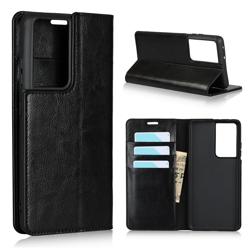 Case Samsung Galaxy S21 Ultra 5G #เคสฝาพับหนังแท้แบบกระเป๋าสตางค์คุณภาพดี Crazy Horse Genuine Leather Cover