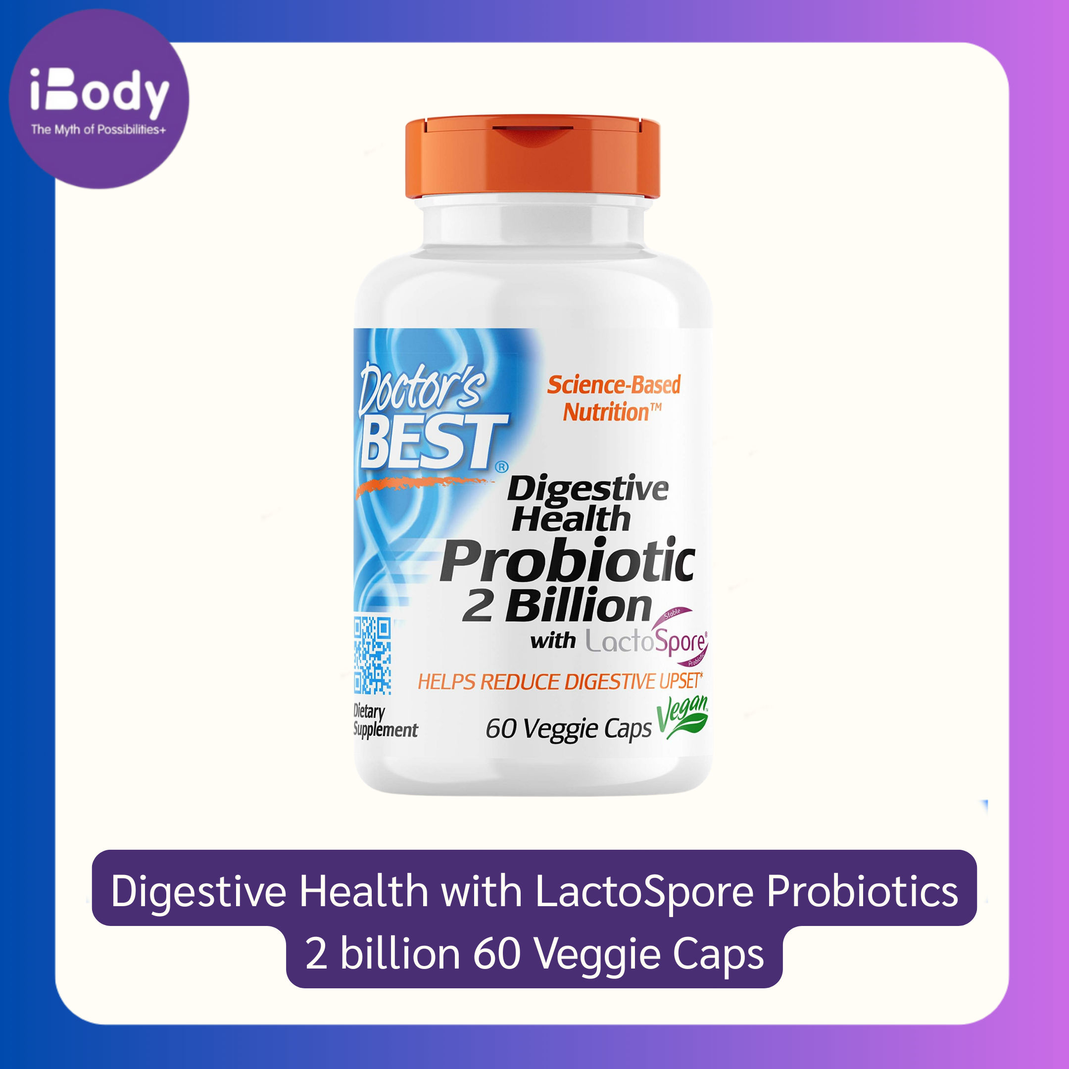 Digestive Health with LactoSpore® Probiotics 2,000 ล้านตัว 60 Veggie Caps (Doctor's Best) พรีเมียม โปรไบโอติกส์