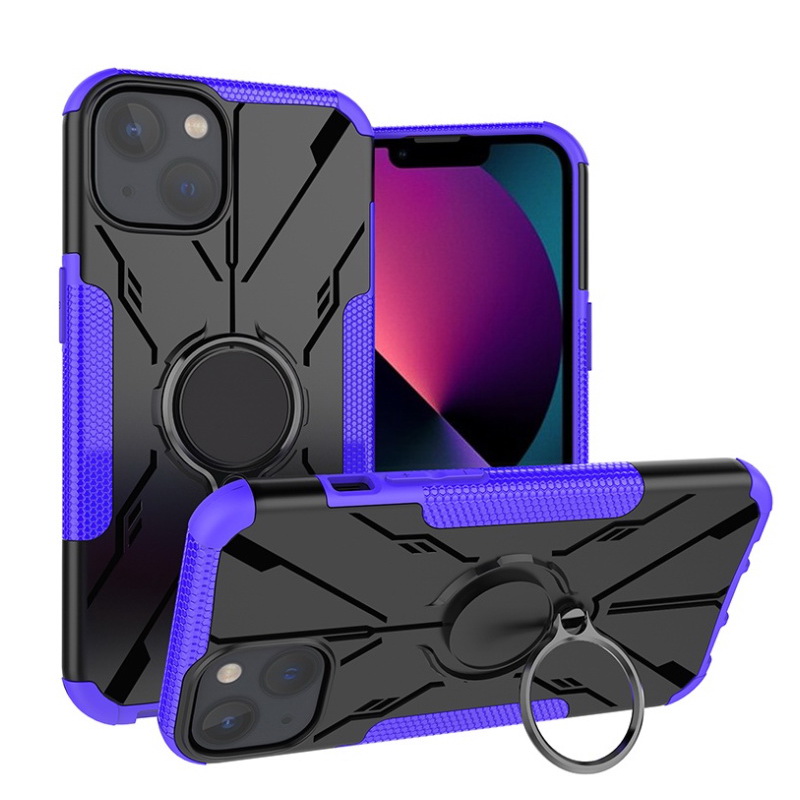 Case iPhone 14 #เคสฝาหลังกันลื่น Luxury Hybrid Armor Shockproof Phone Case Car Magnetic Ring Holder Stand Cover มีแหวนสวมนิ้ว