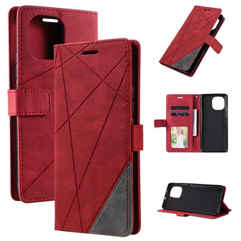 เคส Xiaomi Mi 11 #เคสฝาพับหนัง PU มีช่องเสียบบัตรอื่นๆในตัว Geometric Pattern Leather Card Holder Protective