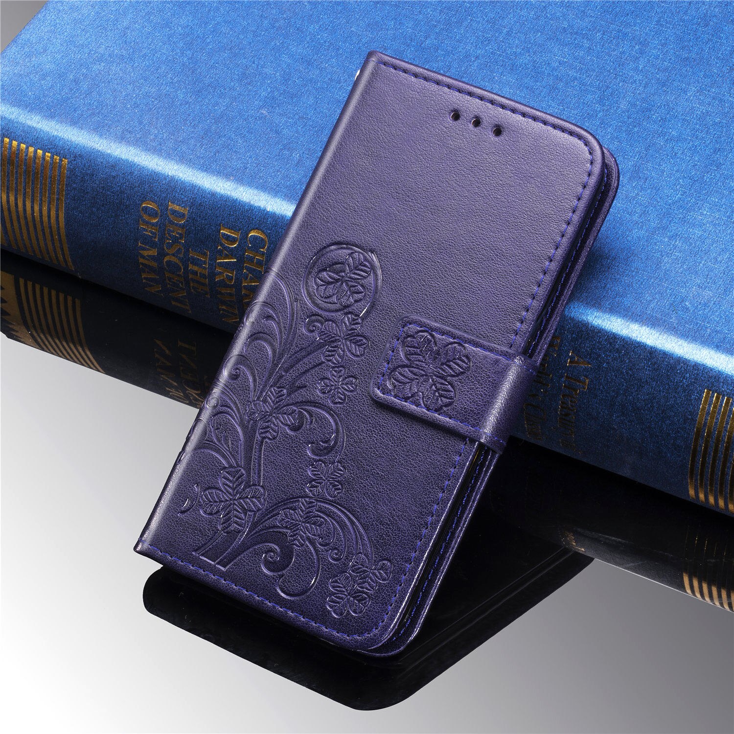Case OPPO Reno 8z 5G#เคสแบบฝาพับมีช่องใส่บัตร Imprint Clover Pattern Leather Wallet