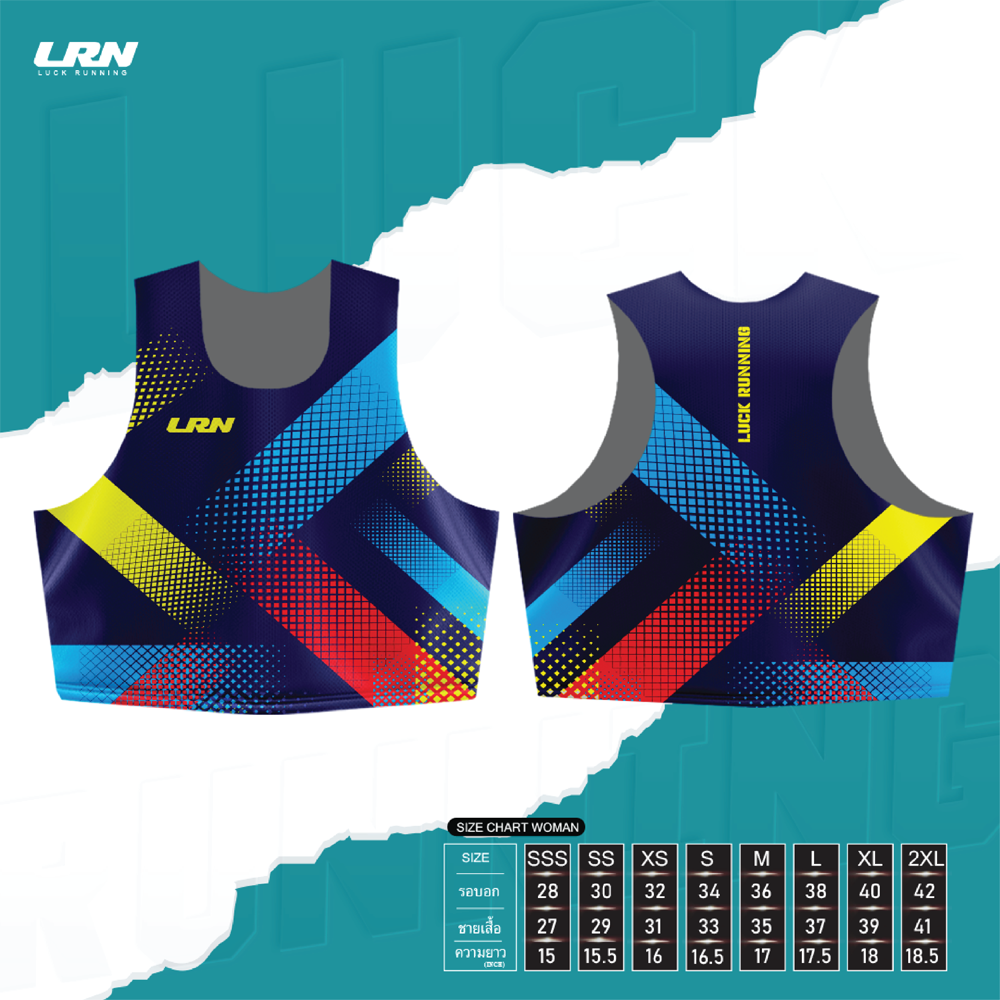 เสื้อวิ่งพิมพ์ลาย LRN Collection 02 เนื้อผ้า Micro Mesh สำหรับวิ่งมาราธอน (MM04) น้ำเงินฟ้า